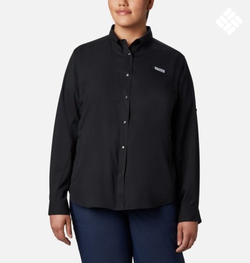 Women's Columbia PFG Tamiami II Long Sleeve Shirts Black | Plus Size CA-Q1A40